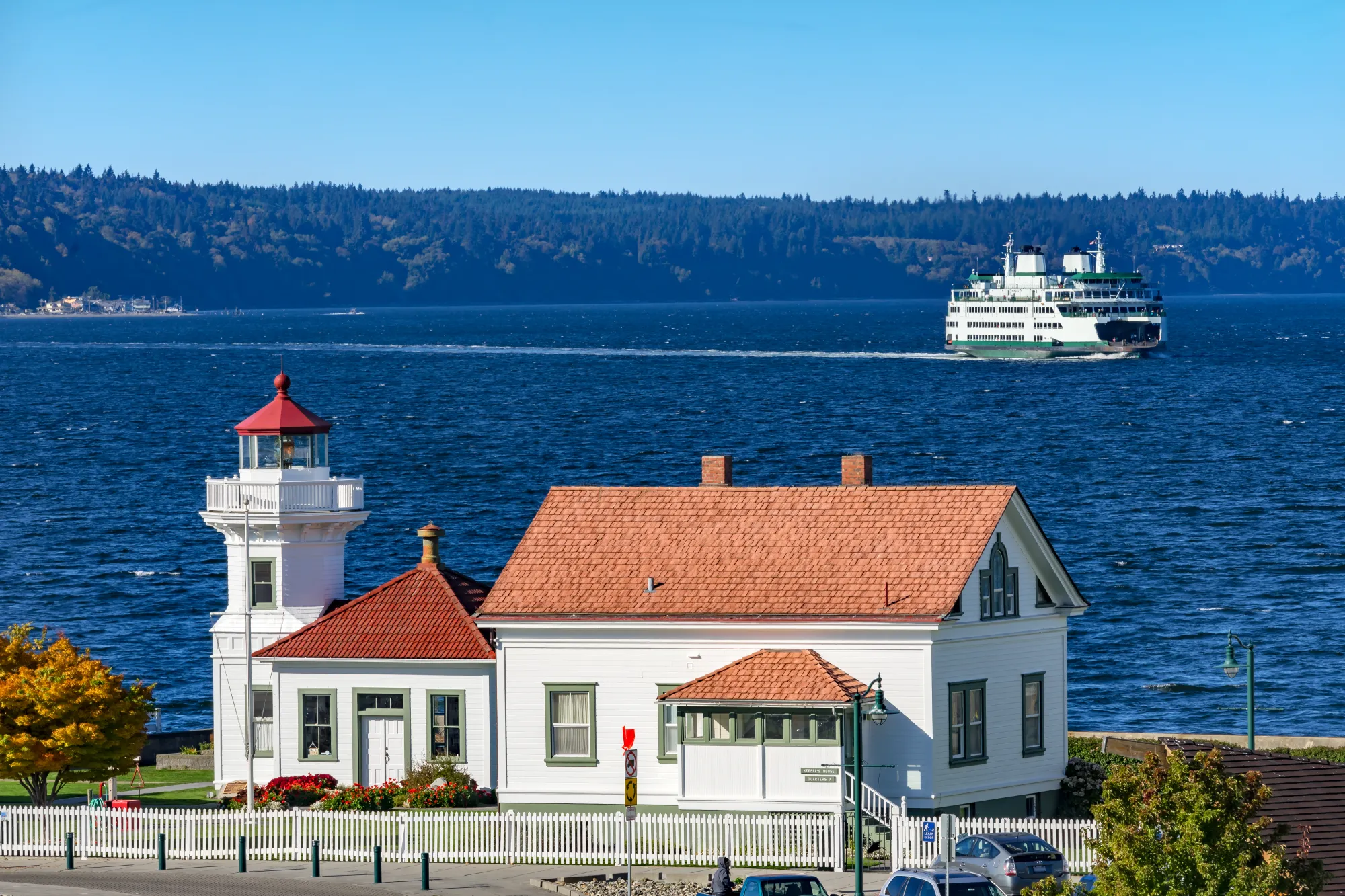 The Clinton Ferry sailing by the Mukilteo Lighthouse